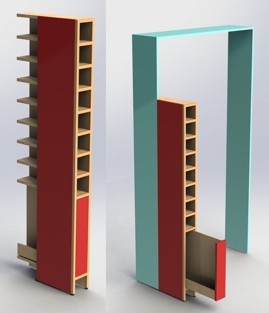 Narrow storage beside fridge